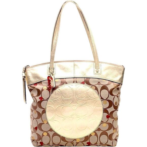Coach Laura Signature Secret Admirer Tote Gold Red Hearts - Picture 8 of 14